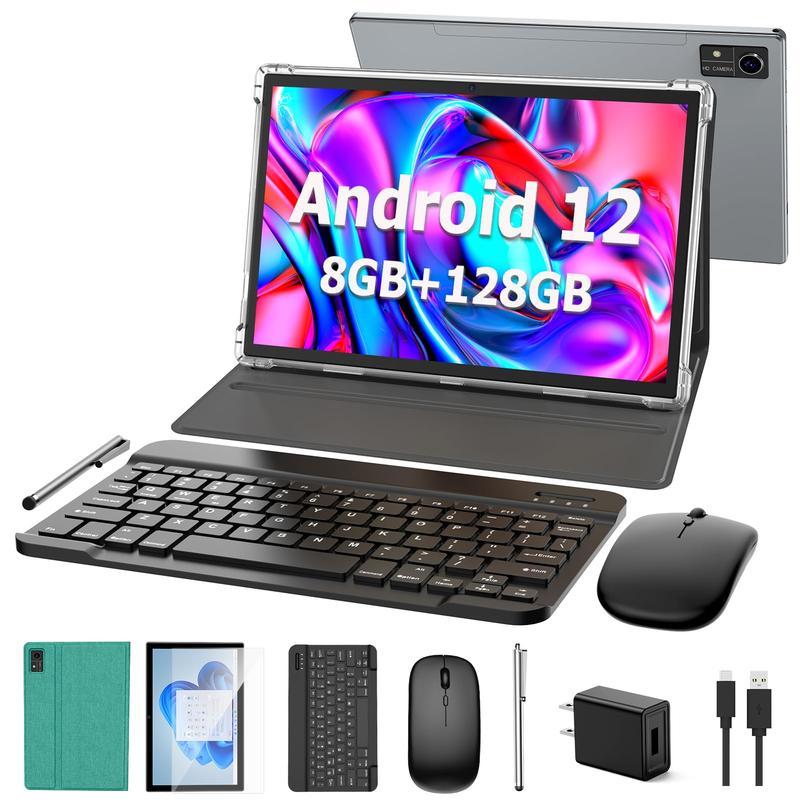 Tablet 10.1 inch, Android 12 Octa-Core 16GB+ 128GB R0M 1280*800 IPS Display 8000mAh Tablets, 5G WiFi,  Bluetooth, 8 in 1 Tablet with Keyboard, Mouse, Case, Stylus