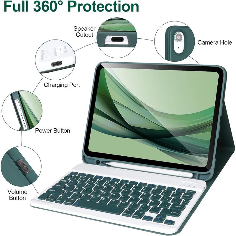 Keyboard Case for iPad 10th Gen 2022 10.9'',iPad 10th Generation Case with Keyboard,Keyboard for iPad10th Gen with Pencil Holder,Detachable  Keyboard Case for iPad10.9 2022,Green-B