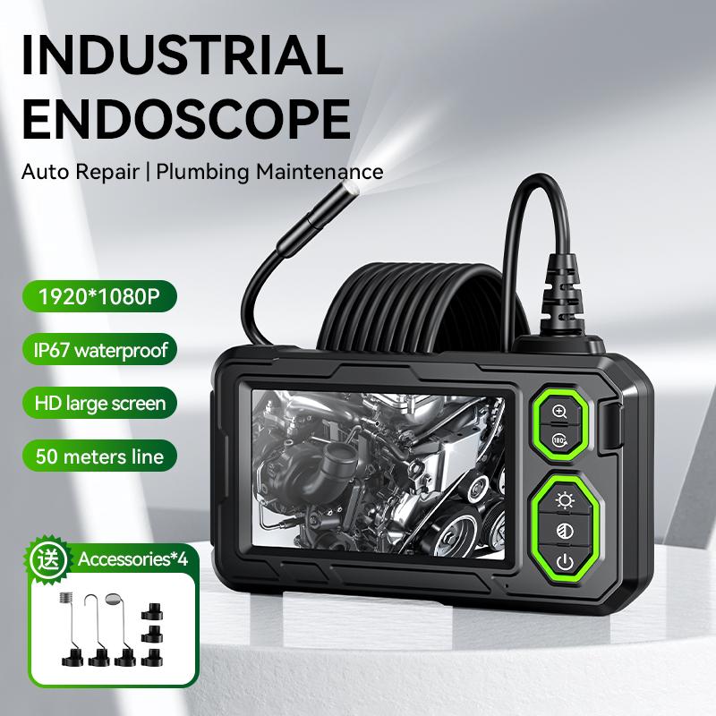 1080P HD Industrial Endoscope Borescope Camera with 8 LED Lights, IP67 Waterproof 4.3 Inch Screen Digital Inspection Measuring Tools for Car Repair, Home Appliances, Pipeline Inspection, Semi-Rigid Cable