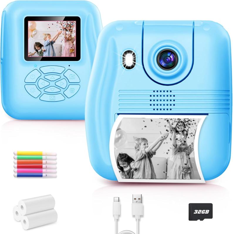 Instant Print Camera for  1080P Digital Camera, Selfie Video Phone Connected Ideal Gift Boys Girls 3-12 with 32G TF Card, Toys Gifts for Girls Boys Christmas Birthday Holiday (Blue)