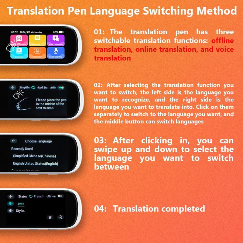 Intelligent Translation Pen, 1 Count Rechargeable Multifunctional Smart Pen, Multilingual Translation Pen for Home, Office, Travel, Digital Education Devices