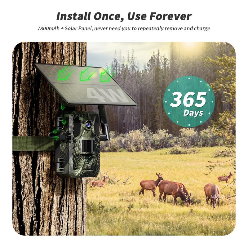 [Black Friday Deal]3rd Gen 4G LTE Cellular Trail Cameras with 2K Live Streaming, Built-in SIM Card, UNLIMITED Data Plan, NOT SUPPORT WIFI, Motion Activated 0.2s Trigger Time, Solar Powered, Waterproof, Hunting Wireless Trail Camera Security