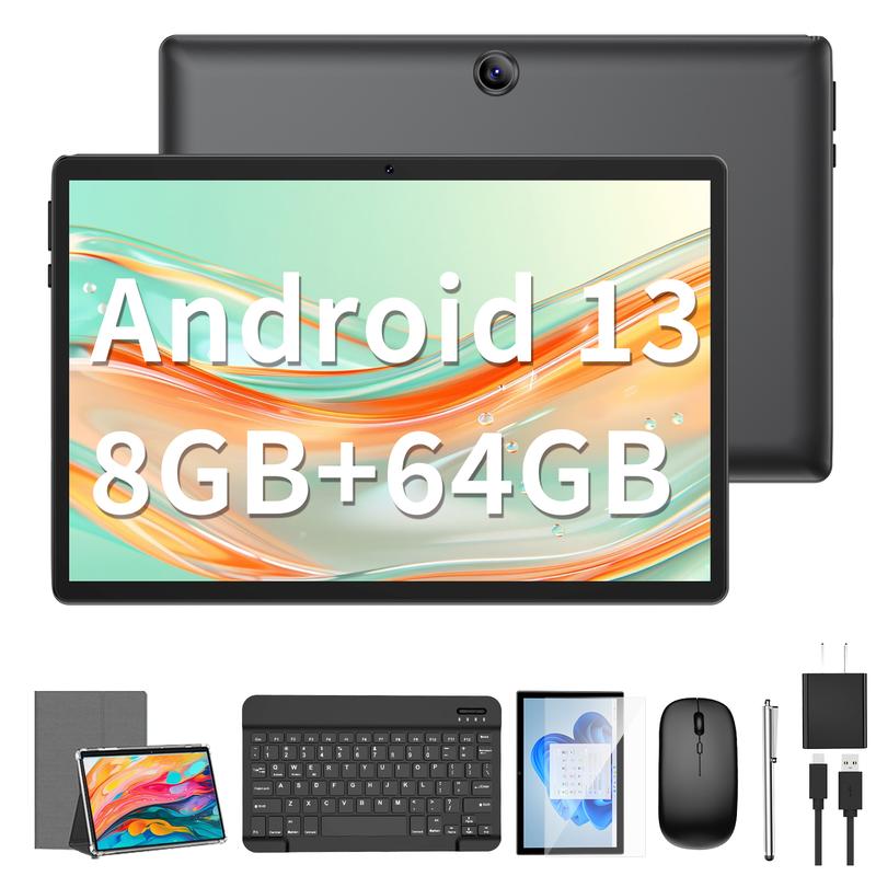 Suicoey 10.1 inch Android 13 Tablet with Keyboard, Mouse, Stylus, Case, 64GB ROM with 1TB Expandable, 6000mAh battery, GMS Certificated