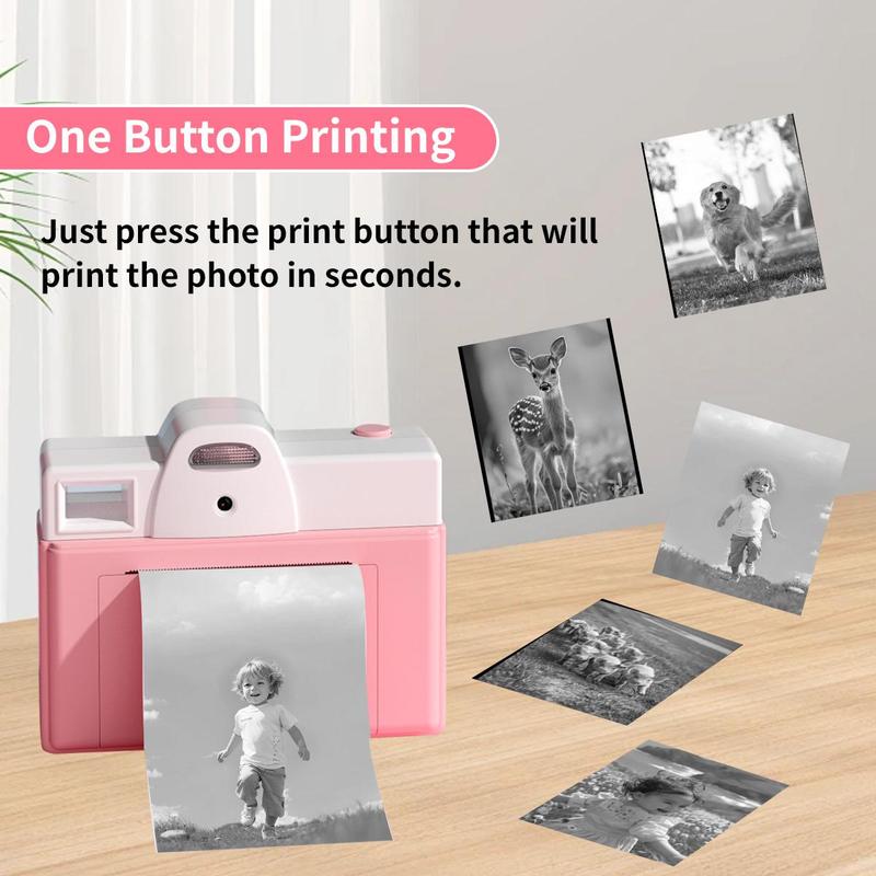 Instant Camera, Rechargeable Digital Camera with 3 Thermal Printing Paper & 3 Self-adhesive Printing Paper & 32G Storage Card, Selfie Toy Camera for Girls & Boys