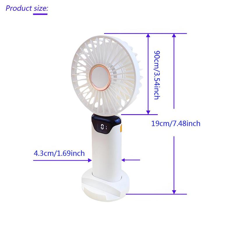 Portable Fan with Base, 1 Count USB Rechargeable Fan with Digital Display, Foldable Fan for Home Office Outdoor Travel