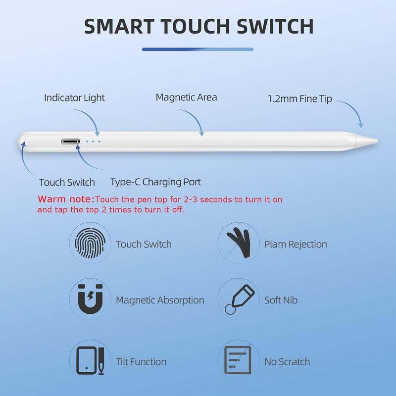 Apple Pencil for iPad 6-10,iPad Pencil 2nd Generation,13 mins Fast Charge,with Palm Rejection Tilt Sensitive ,Compatible with 2018-2024 Apple iPad Pro 11 12.9inch,iPad Air 3 4 5,iPad Mini 5 6 Gen-white Stylus
