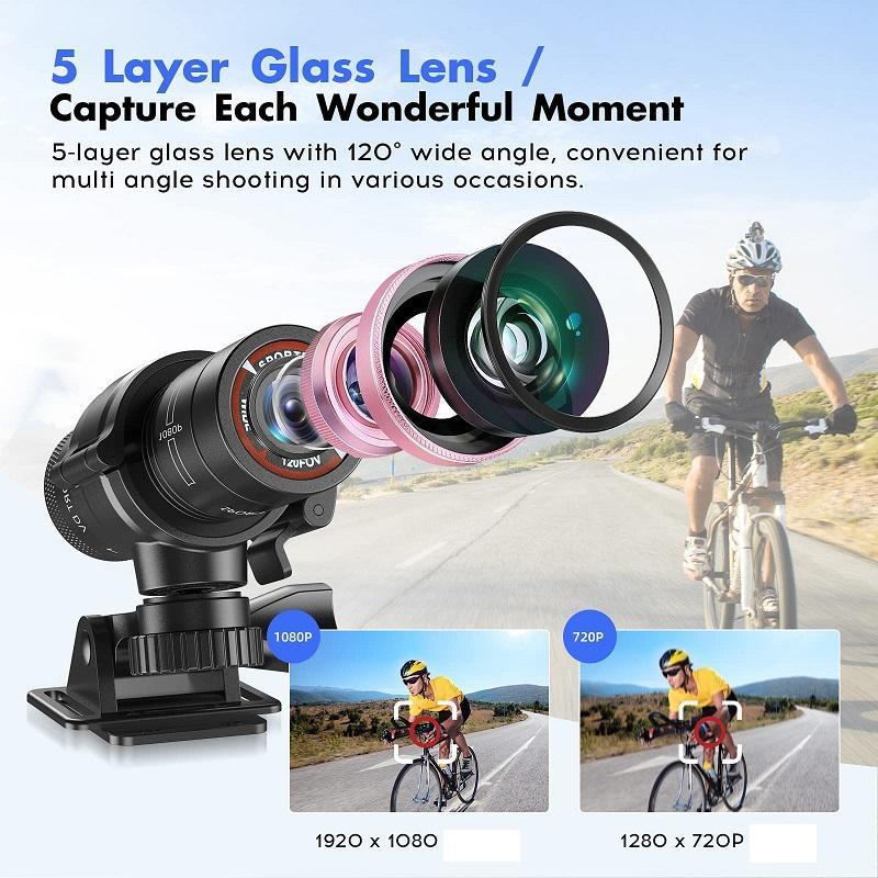 Wearable Helmet Sports Camera, 1080P Sports Action Camera, Outdoor Sport Video Camcorder for Motorcycle, Bike, Cycle, Waterproof Helmet Recorder Machine