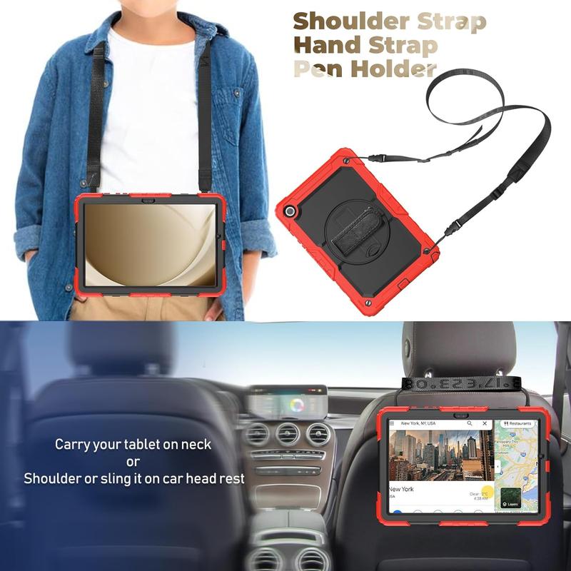 Case for Galaxy Tab A9+ Plus, A8, A7 Lite with Screen Protector Pen Holder Stand Shoulder Strap Handle Grip