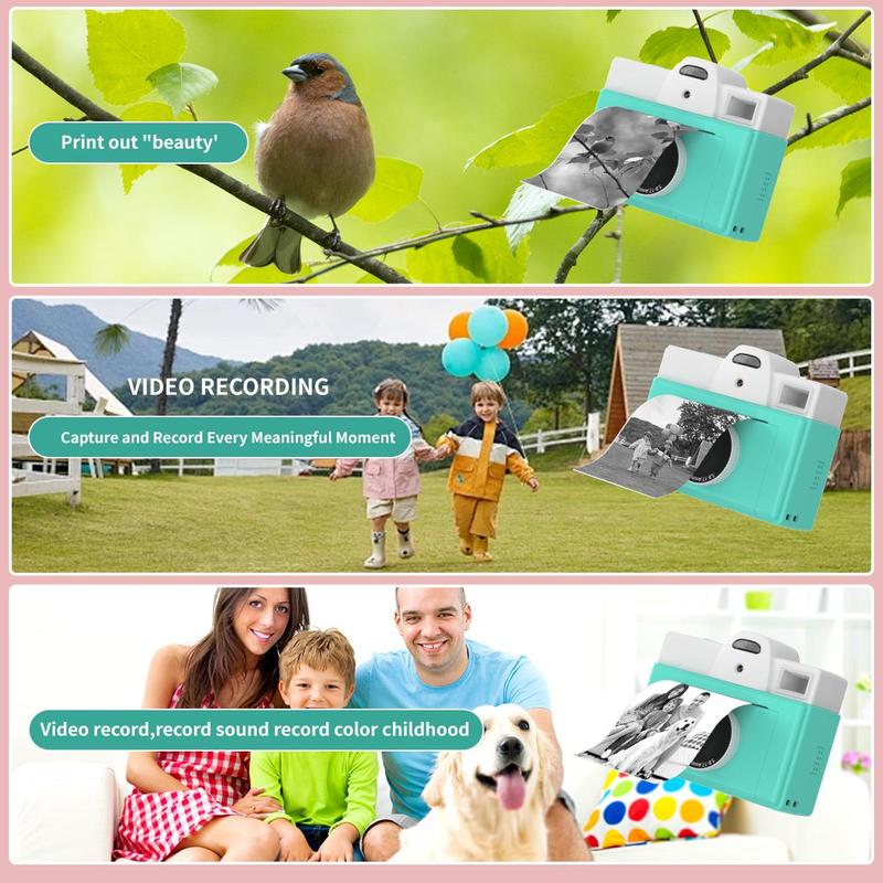 Instant Camera, Rechargeable Digital Camera with 3 Thermal Printing Paper & 3 Self-adhesive Printing Paper & 32G Storage Card, Selfie Toy Camera for Girls & Boys