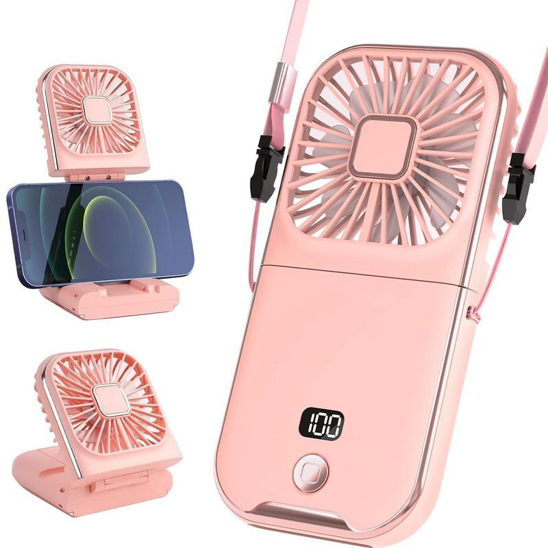 Portable Mini Fan with Phone Holder, USB Rechargeable Digital Display Fan with Power Bank Function, Foldable Personal Handheld Fan for Travel Outdoor Driving Office