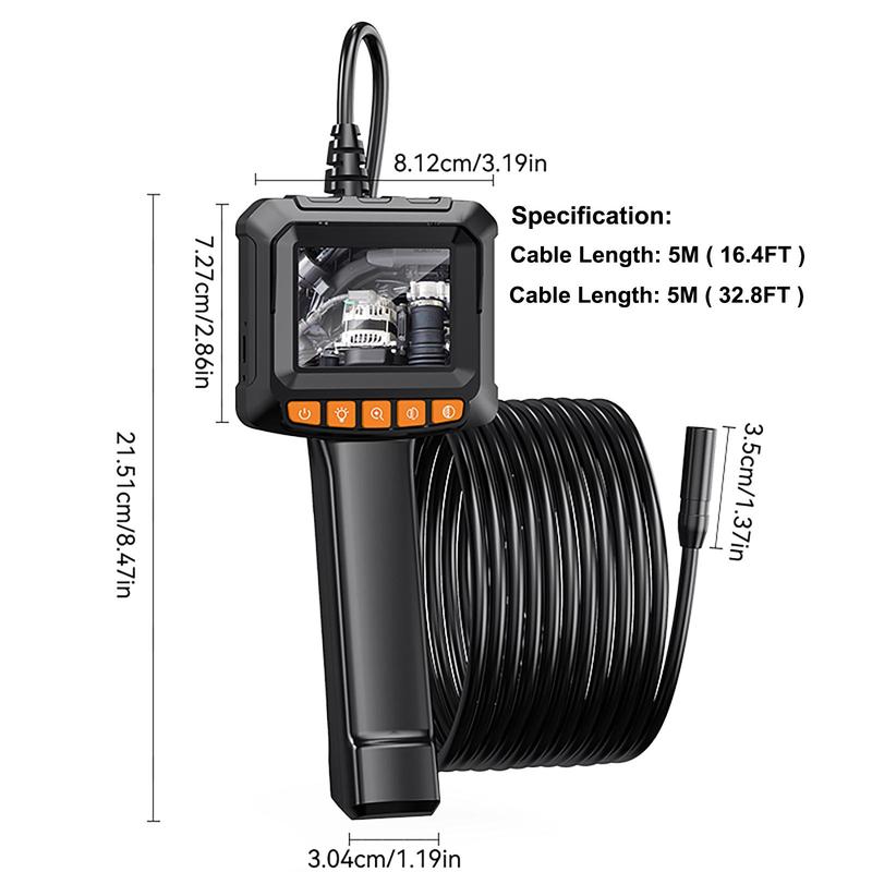 Professional Industrial Endoscope, Waterproof Endoscope Camera with Light, 1080P HD Inspection Camera, Snake Camera with Semi-rigid Cord, Measuring Tools