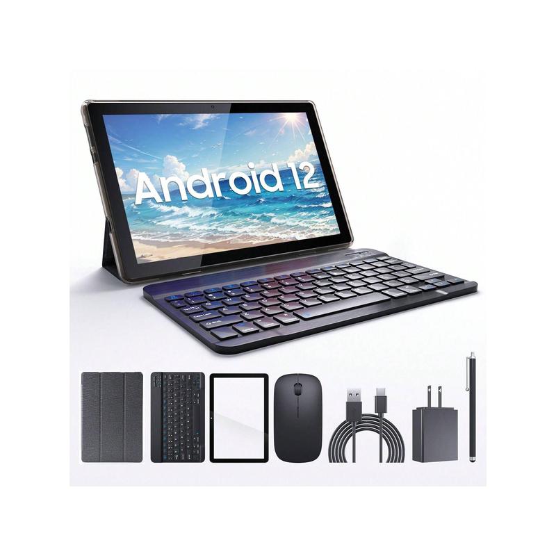 10.1 Inch Android 12 Tablet, 2 In 1 Tablets With Keyboard  Mouse  Case  Stylus, 2GB RAM+32GB ROM (Max 512GB), 1.8Ghz Quad-Core Processor Tablet, 1280*800 IPS HD Tablet PC, 8MP Dual Camera 6000mAh Battery Tablet