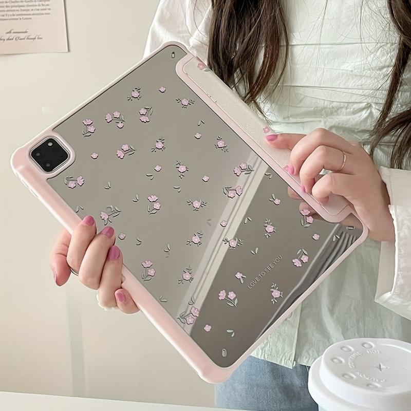 Mirror Floral Pattern Two-in-one Acrylic Mirror Trifold Stand Protective Case For IPad 10.2 Air4 5 Pro11 10th 10.9 9.7