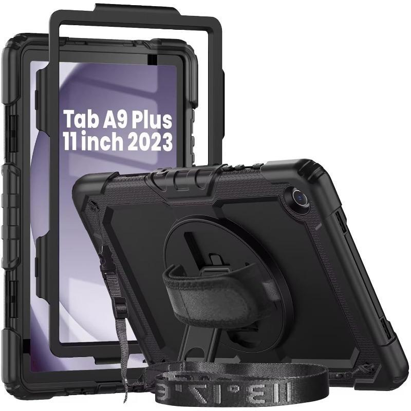 Case Compatible with Galaxy Tab A9+ Plus 11 Inch Model SM-X210 X216 X218 with Screen Protector Pen Holder Stand Shoulder Strap Handle Grip | Black