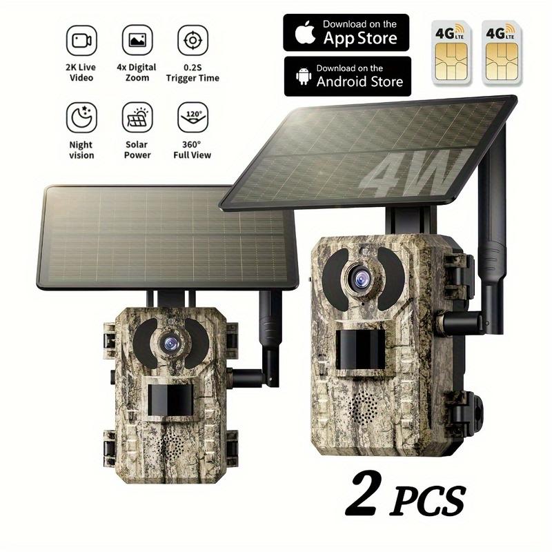 Solar Powered Hunting Trail Camera, Ultra HD Night Vision, Built-in SIM Phone Card and Remote, Supports SD Card (up to 128GB), Christmas Gift Idea