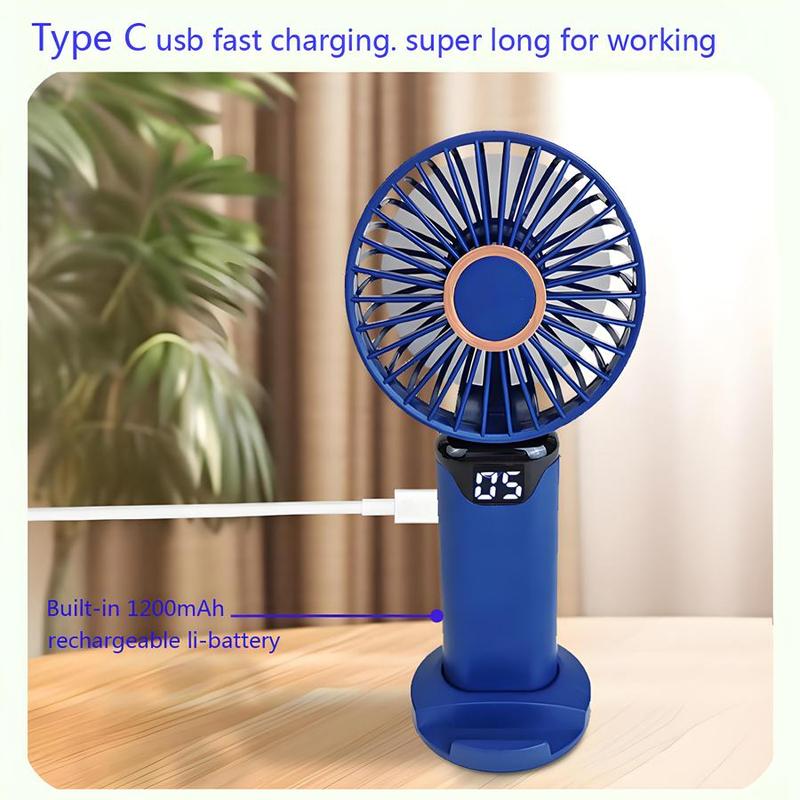 Portable Fan with Base, 1 Count USB Rechargeable Fan with Digital Display, Foldable Fan for Home Office Outdoor Travel