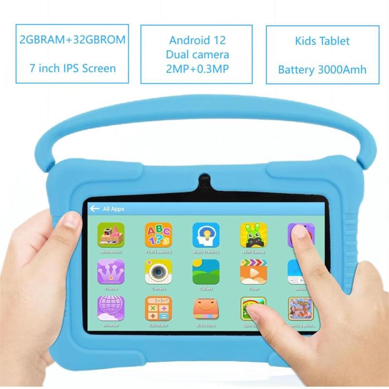 7 Inch Tablet, Android 12 2GB RAM 32GB ROM Tablet with Shockproof Case, Parental Control Tablet, Educational Tablet for Boys & Girls