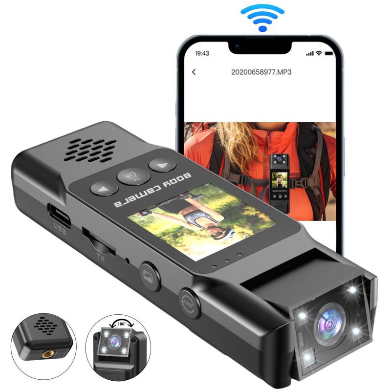 Portable 4K Sports Camera, Wireless WiFi Hotspot Body Cam with 1.3-inch LCD Display & LED Night-Vision, Wearable Action Camera for Outdoor Sport, Body Cameras, Vlogging Camera, Recording Camera