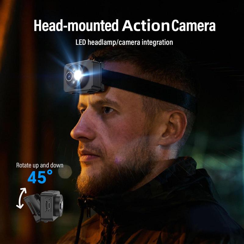 2K Head Mounted Action Camera, Outdoor Sports Camera, Wearable Sports DV with High Brightness LED Light, Video Recorder with LED Night Vision Sensor