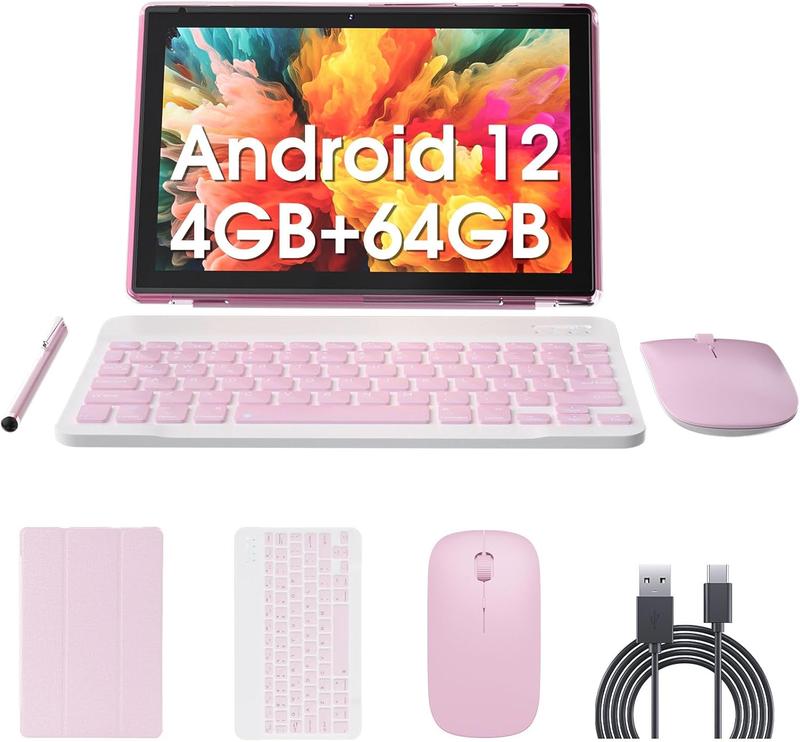 10 inch Android 12 Tablet with Keyboard, 2 in 1 Tablets Set Include Case Mouse Stylus Film, 4GB RAM+64GB ROM, Quad Core 10.1'' Tab, 6000mAh Battery, 8MP Dual Camera,  GMS Certification Tableta Card  Card  Card  Card Card Expandable Card Expandable