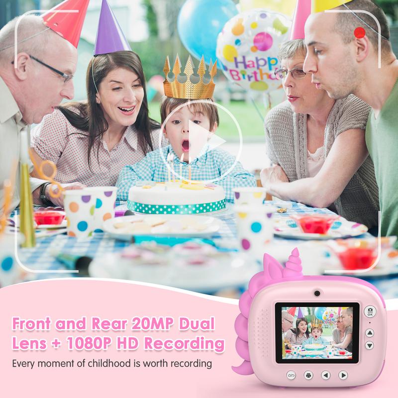 HiMont Kids Camera Instant Print, Digital Camera for Kids with Print Paper & 32G TF Card, Selfie Video Camera with Color Pens & Photo Clips for DIY, Gift for Girls Boys 4-12 Years Old 1080p