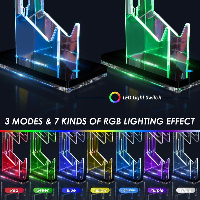 OAPRIRE Controller Holder Headset Stand with Lights, 3 Tier Acrylic Gaming Controller Stand for PS4, PS5, PC, SWITCH, Universal Design