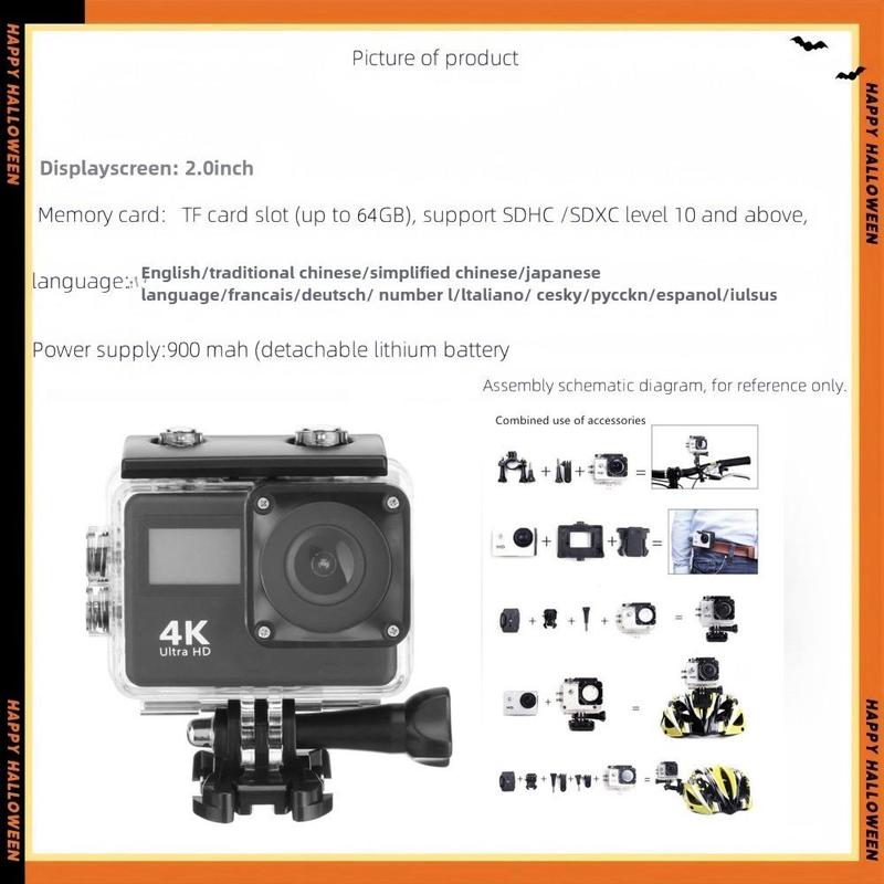 4K Waterproof Action Camera, 2.0inch Screen WiFi Outdoor Diving Camera with Remote Control, Action Camera for Home & Outdoor