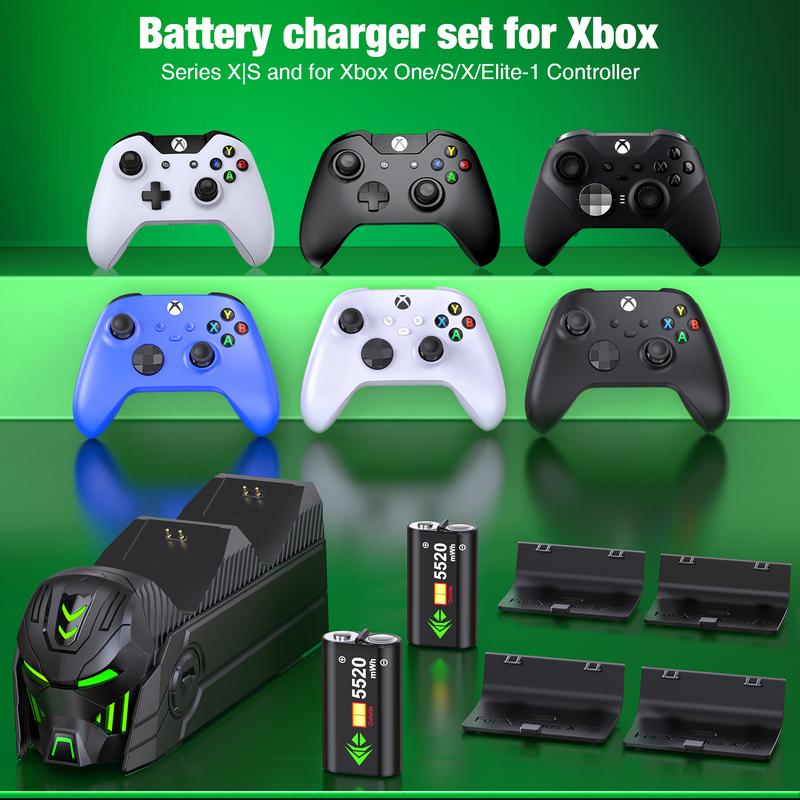 ESYWEN Rechargeable Xbox Controller Charger Station with 2x5520mWh for Xbox Series X S One One X One S Elite Controller with 4 battery Covers