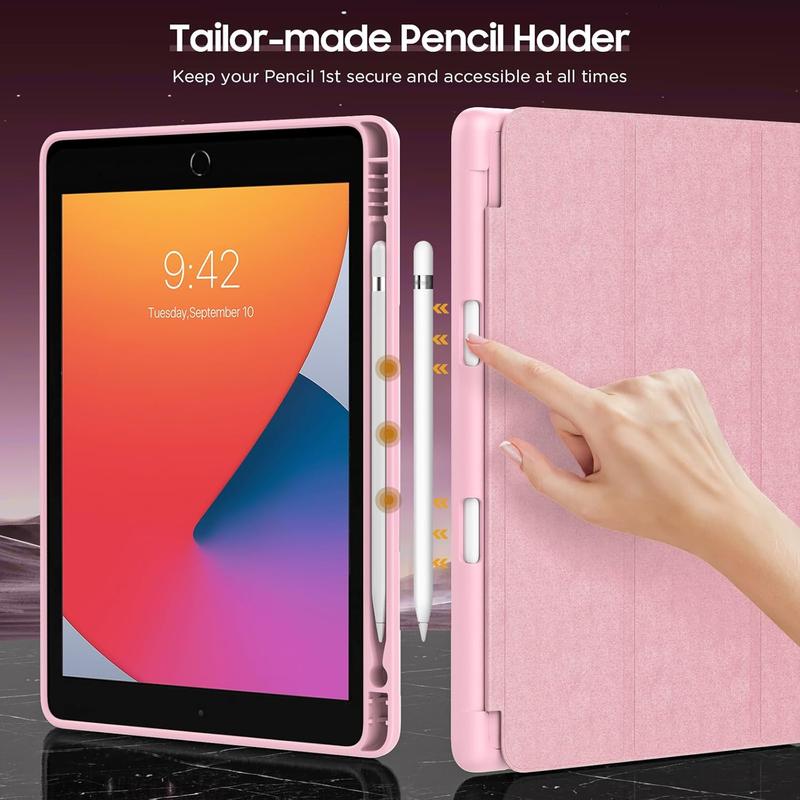 Case for iPad 9th Generation    iPad 8th Generation    iPad 7th Generation 2019 with Pen Holder, iPad 10.2 Case with Soft TPU Back Stand Cover, to Wake Sleep, Light Pink,light, Comfort,Easy to operate