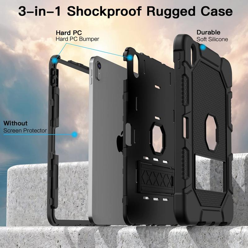 Case for iPad 10th Generation 10.9 Inch 2022, [Built-in Pencil Holder] Heavy Duty Shockproof Rugged Protective Case for iPad 10.9 Inch 2022 Release, Black