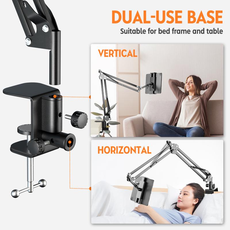 Bed Tablet Holder, Lazy Stand,Bracket,Stable Adjustable 360 Degree Rotation Foldable tablet Arm for Bed with 4 Cord Clips, Lazy Bracket for iPad iPhone Kindle M-Switch, or Other 4.5-12.9