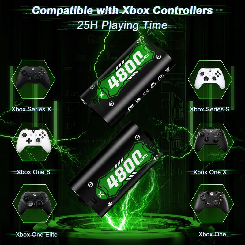 Ukor Lightning 2×4800mWh Xbox Controller Rechargeable Battery Pack with Fast Charging RGB Lightning Charger, Compatible with  Xbox One, Xbox One S X, Xbox One Elite, Xbox Series S X, 6 Switchable RGB Color Modes