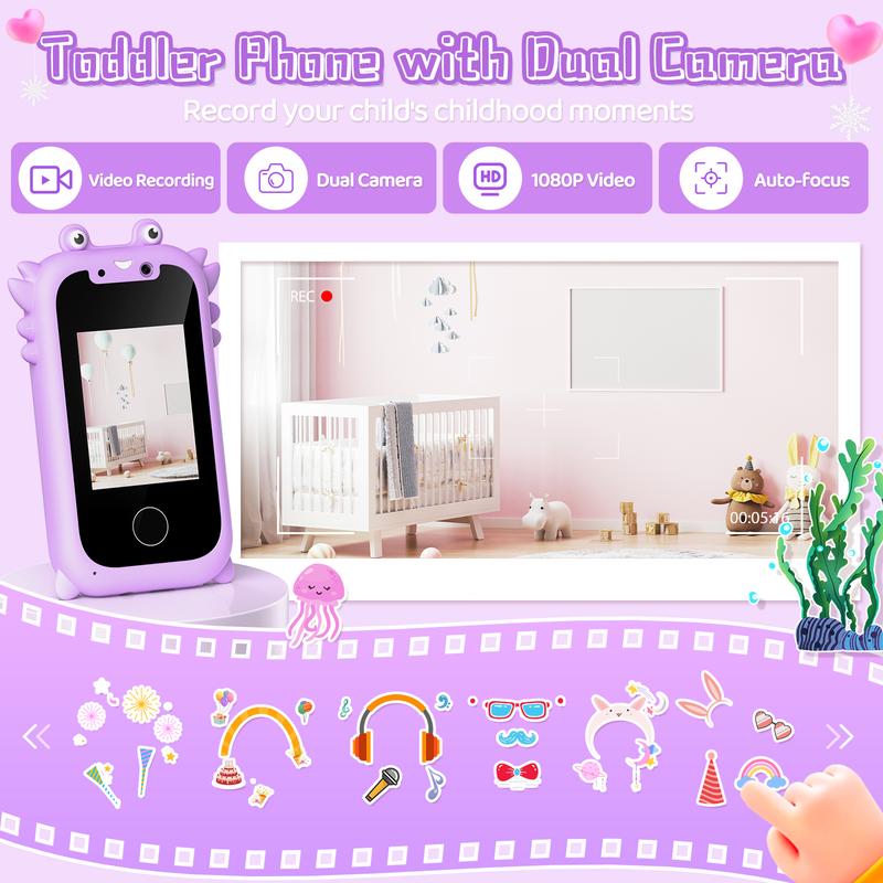 Kids Smart Phone for Girls Boys Toddlers Baby Childrens81.98 Years Old 3-10,Touchscreen HD Dual Camera Learning Cell Phone for Kids with Music Player, Games, 16GB SD Card ,Christmas Birthday Gift for Kids Interactive Selfie