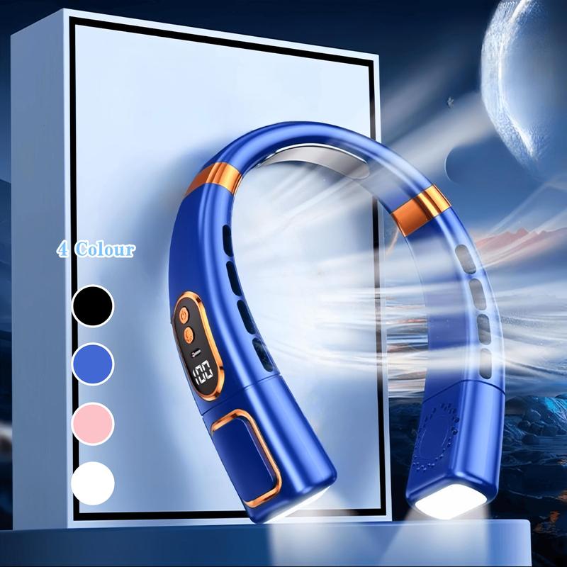 Fall Multifunctional Rechargeable Neck-hanging Fan with Colorful Lights & LED Display, 5-speed Mode Quiet Cooling Fan for Outdoor Sports, Fitness, Summer and Autumn