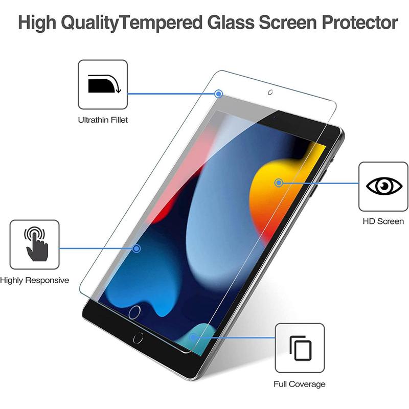 Tempered Glass Screen Protector, Protector for iPad 10.2-Inch (2021 2020 2019 Model, 9th 8th 7th Generation), 9H, Compatible with Face ID, Anti Fingerprint