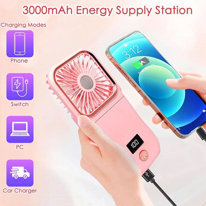 Portable Handheld Mini Fan, USB Rechargeable Fan with Digital Display, Portable Fan, 180° Adjustable Fan for Personal Cooling, Travel, Outdoor Sports, Cooling Fan