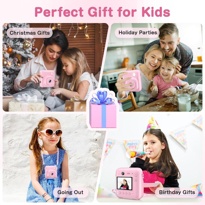 Portable Instant Print Camera, 1080P Video Camera with 32G Card & 4 Rolls Print Paper, Camera for Boys and Girls Birthday Gifts