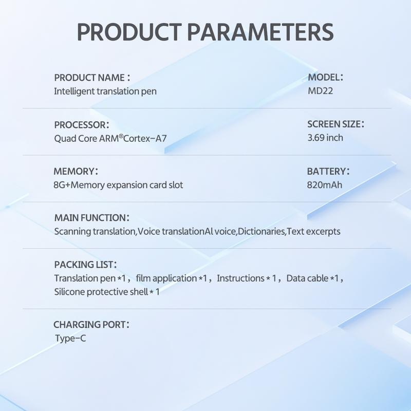 Intelligent translation pen 3.69 inch screen, large screen, ultra-high definition, can translate 10 languages without Internet, WiFi can scan and translate 60 languages online, and 17 system languages can be switched Cable Charging