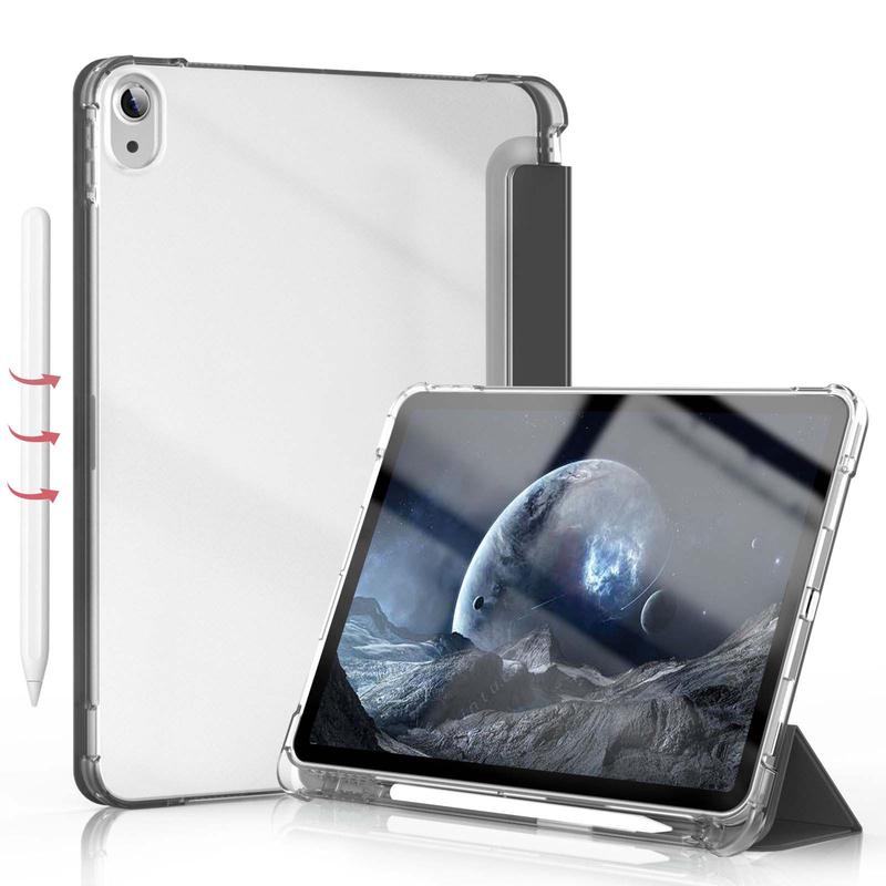 Shockproof Clear Tablet Case With Stand, 1 Count Auto Sleep Wake Slim Smart Cover, Translucent Soft TPU Shockproof Case With Pencil Holder Compatible With iPad Air4 5th 10.9inch, iPad 7 8 9th 10.2 inch, iPad 10th 10.9 inch