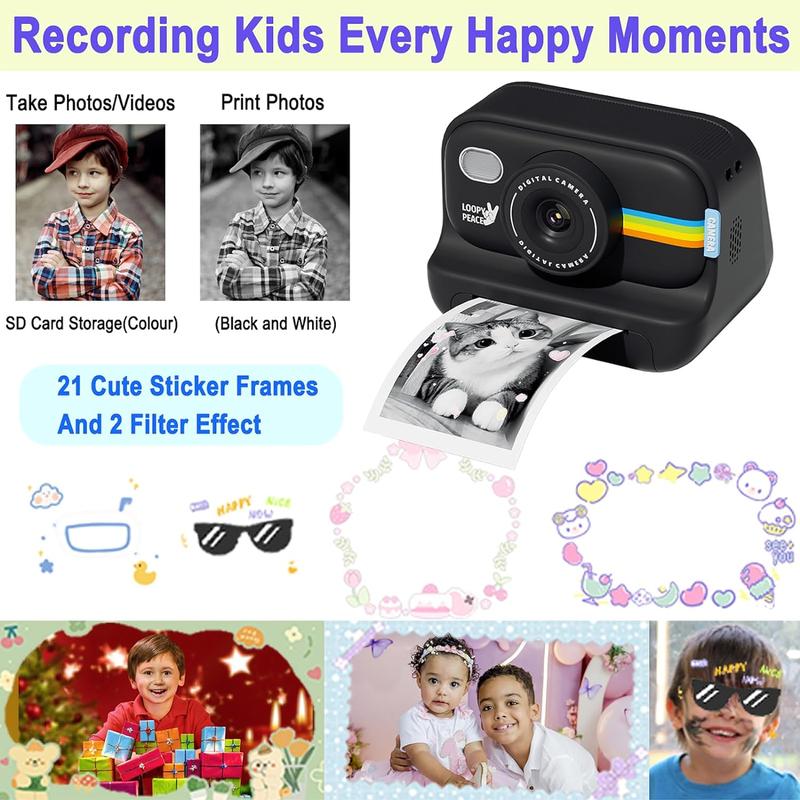 Camera Instant Print, Inkless Camera Instant Print, Digital Video Cameras, Christmas Birthday Gifts Chargeable Sd Card Charging Adjustable Durable camera with printer