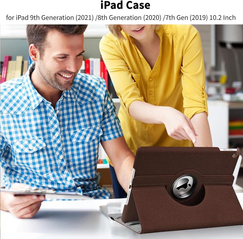 iPad 10.2 Case iPad 9th Generation 2021  iPad 8th Generation 2020  iPad 7th Generation 2019, 360 Degree Rotating Stand Case Protective Cover with Auto Sleep Wake Function (Denim Brown)