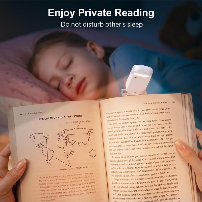 Rechargeable Book Light - Mini Portable with Memory Function, Eye-Caring 3 Colors, Dimmable Brightness, Long Lasting Compact Cute Clip-On Design, Ideal for Bedside Reading Book Lovers