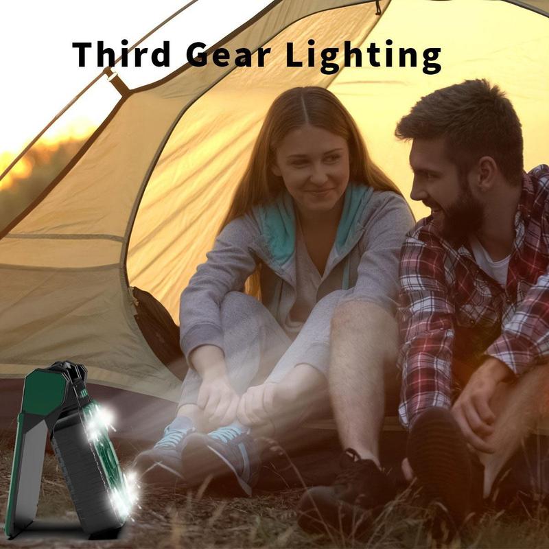 Portable Fan for Summer, Solar Powered 4 Speeds Fans, Rechargeable Desk Cooling Fan with LED Lights, Cooling Fan for Bedroom, Folding USB Charger Port Camping Fan Power Bank