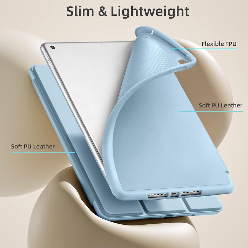 Case Compatible  for  iPad 10.2 Inch 2021 2020 2019, for iPad 9th 8th 7th Generation Case with Pencil Holder, Protective Case with Soft TPU Back, Auto Sleep Wake Cover, Sky Blue Accessories Computer