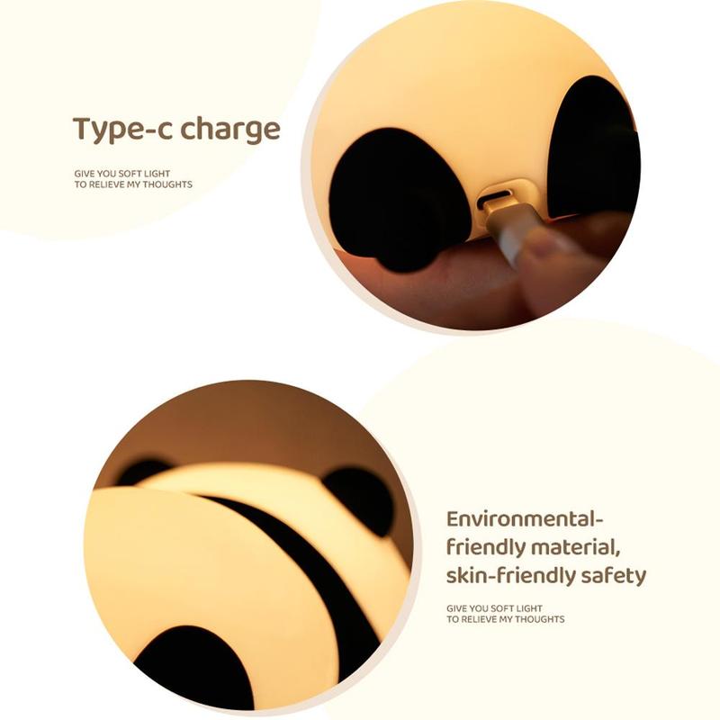 Cute Panda Design Night Light, USB Rechargeable Silicone Pat Light, Decorative Lamp for Bedroom, Living Room, Home Decor