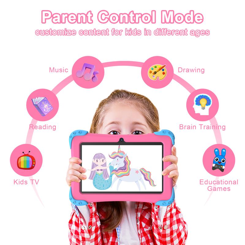 7-inch Kids Tablet with Bluetooth, Parental Lock, WiFi, GMS, Dual Camera, Shockproof Case, Educational Features, Games. Screen Cellphone   Cellphone Smartphone