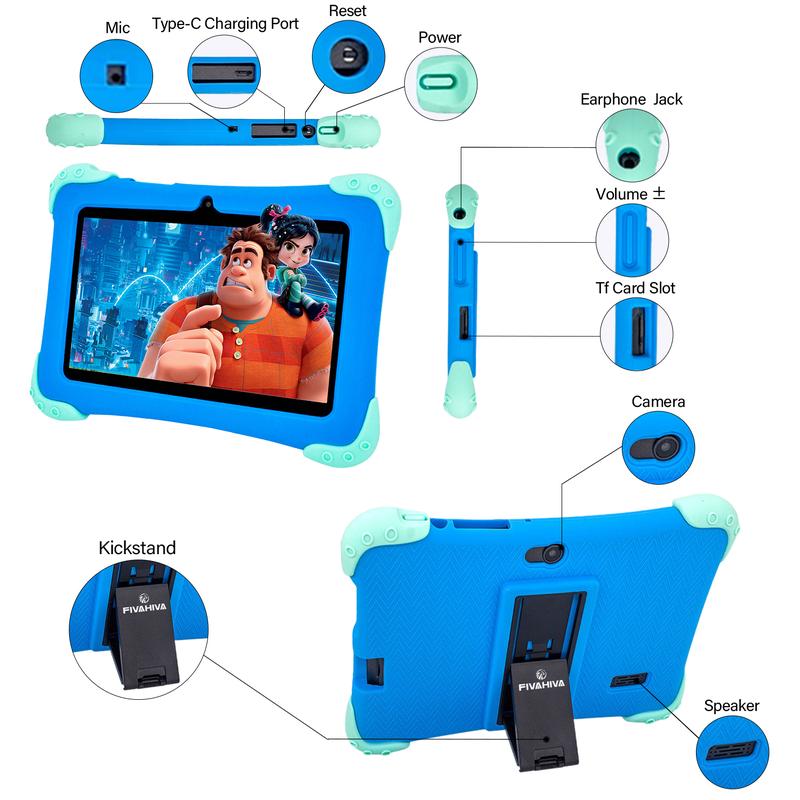 7-inch Kids Tablet with Bluetooth, Parental Lock, WiFi, GMS, Dual Camera, Shockproof Case, Educational Features, Games. Screen Cellphone   Cellphone Smartphone