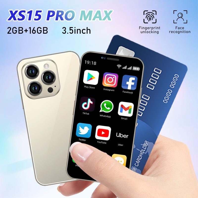 New Mini Phone Xs15 ProMax, New Mini Android Smartphone 13HD+Screen Built in All in One, High end Hot Bent Glass Rear Cover with Charger, Headphones, Phone Protective Cover, Qualcomm SM8550 AC 10core Mobile Cellphone Handheld