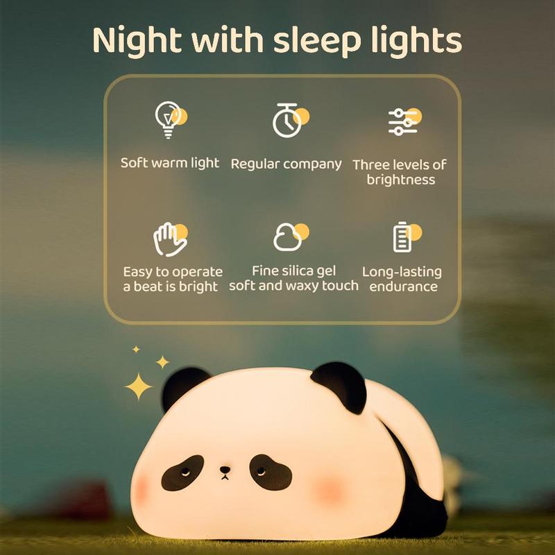 Cute Panda Design Night Light, USB Rechargeable Silicone Pat Light, Decorative Lamp for Bedroom, Living Room, Home Decor