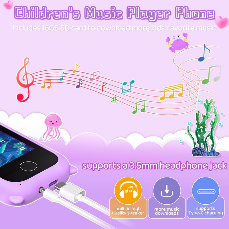 Kids Smart Phone for Girls Boys Toddlers Baby Childrens81.98 Years Old 3-10,Touchscreen HD Dual Camera Learning Cell Phone for Kids with Music Player, Games, 16GB SD Card ,Christmas Birthday Gift for Kids Interactive Selfie